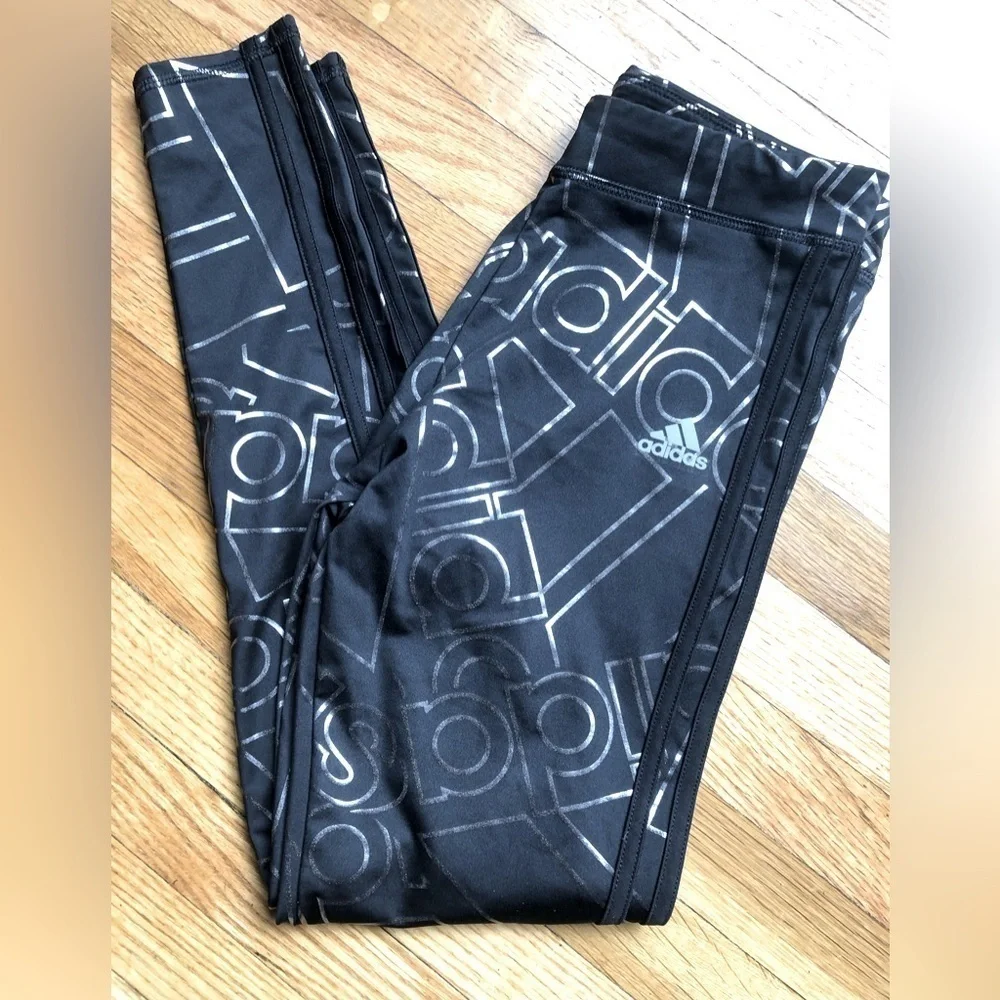 Adidas black and metallic logo leggings size XL (girls 16)